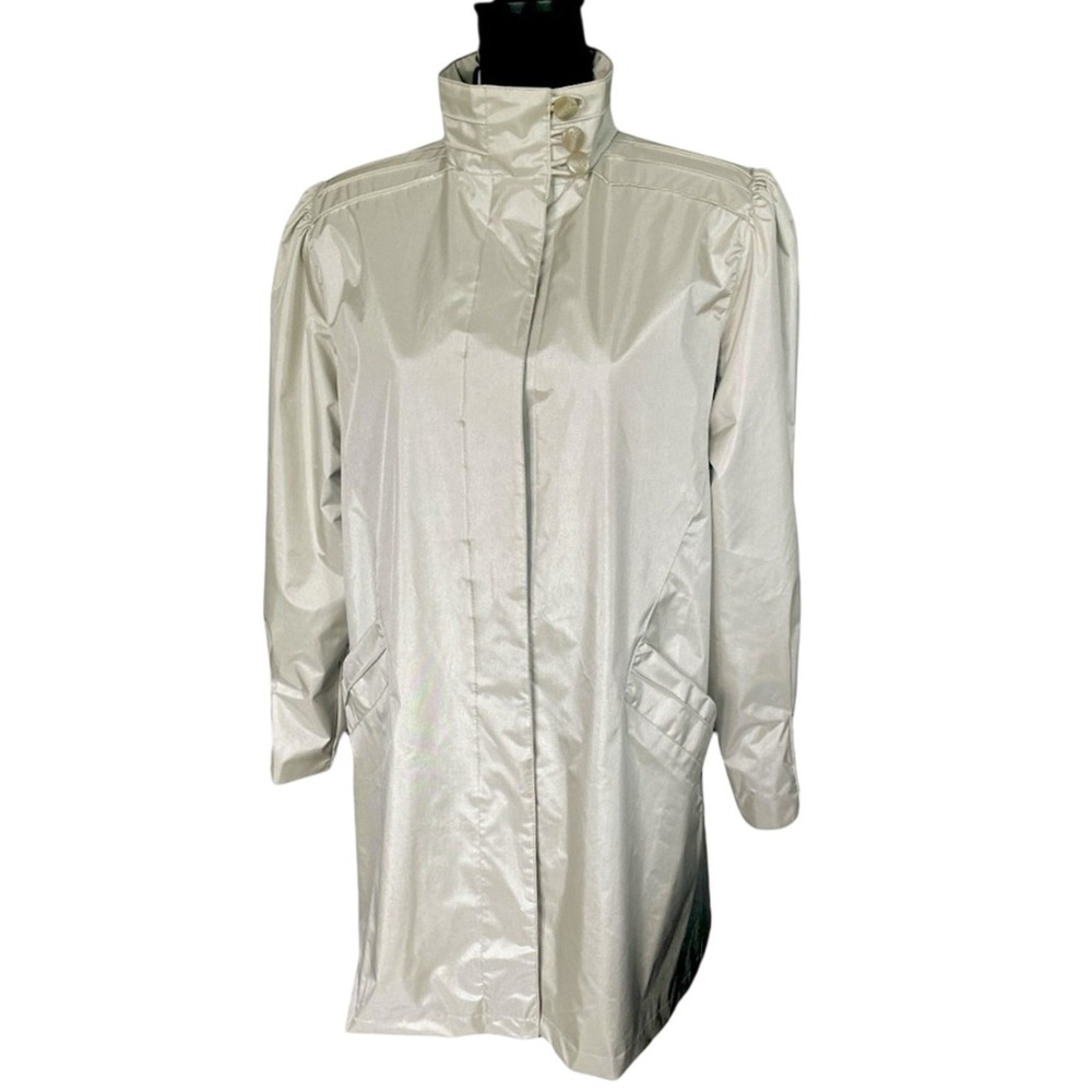 Vintage Saxton Hall Tan Trench Raincoat With Triple Button Collar, Size 11/12